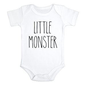 LITTLE MONSTER Funny Baby Bodysuit Halloween Onesie White - HappyAddition