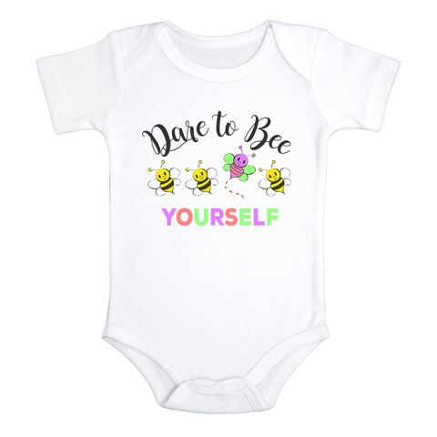 DARE TO BEE YOURSELF Funny baby onesies Autism bodysuit (white: short or long sleeve)