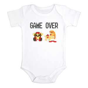 GAME OVER Funny baby onesies new parents bodysuit (white: short or long sleeve) - HappyAddition