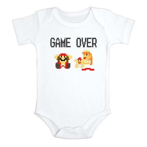 GAME OVER Funny baby onesies new parents bodysuit (white: short or long sleeve) - HappyAddition
