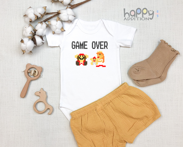 GAME OVER Funny baby onesies new parents bodysuit (white: short or long sleeve) - HappyAddition