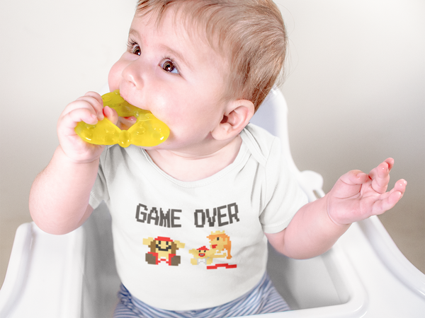 GAME OVER Funny baby onesies new parents bodysuit (white: short or long sleeve) - HappyAddition