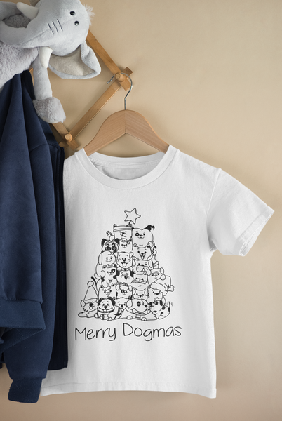 MERRY DOGMAS Funny baby Dog onesies Christmas bodysuit (white: short or long sleeve)
