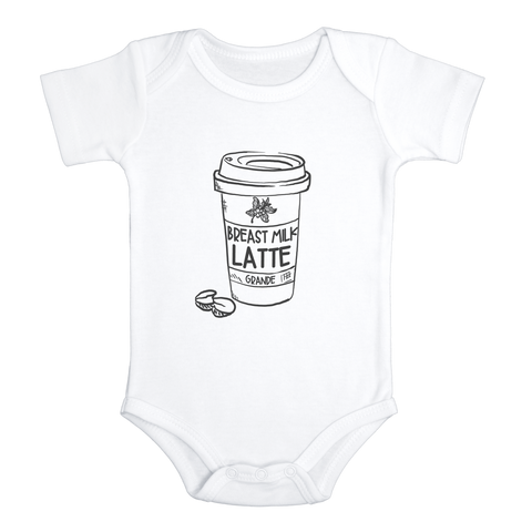 BREAST MILK LATTE GRANDE Coffee Funny baby onesies bodysuit (white: short or long sleeve) - HappyAddition