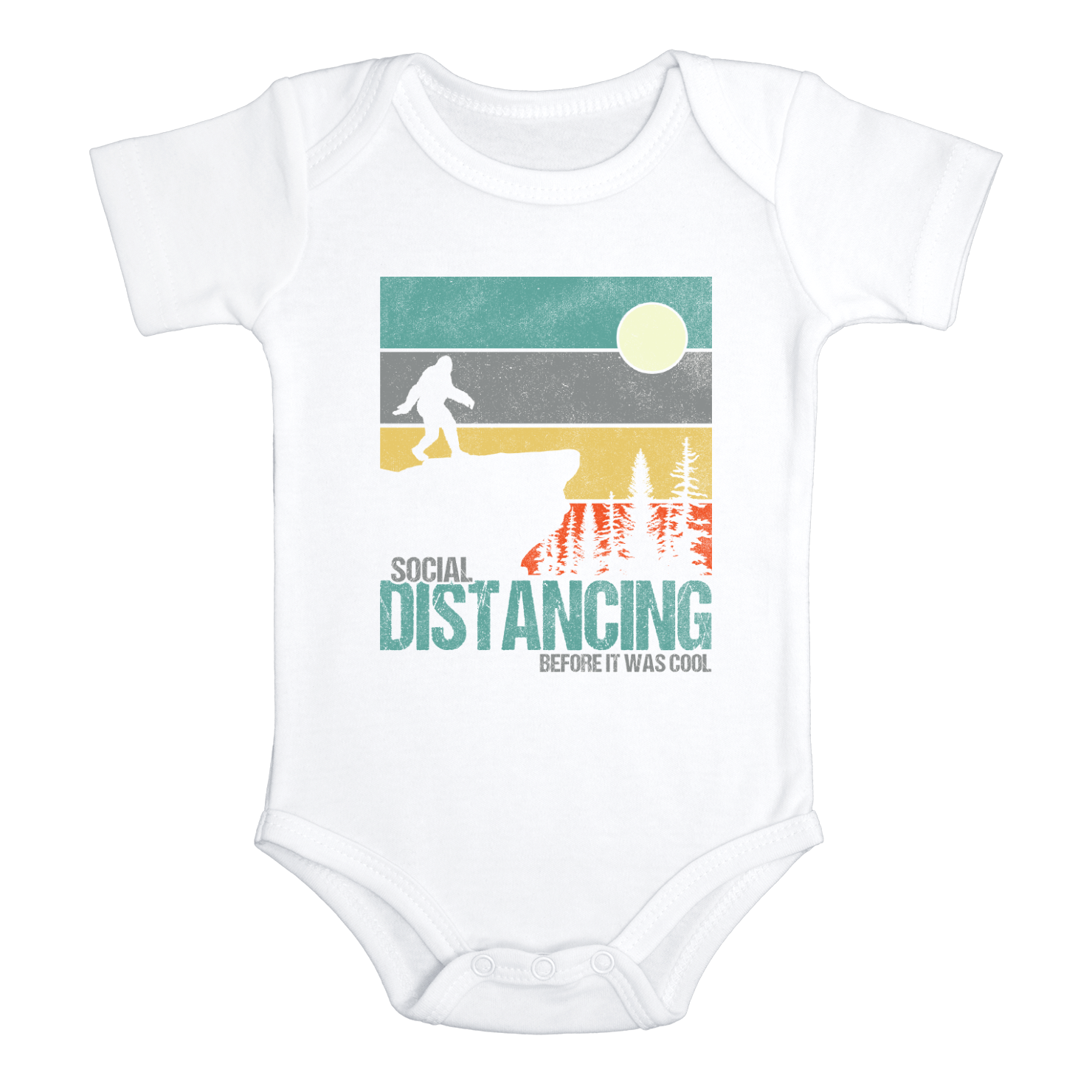 SOCIAL DISTANCING BEFORE IT WAS COOL Funny baby onesies Big Foot bodysuit (white: short or long sleeve)