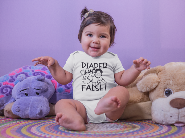 DIAPER CLEAN? FALSE! Funny baby onesies bodysuit (white: short or long sleeve) - HappyAddition