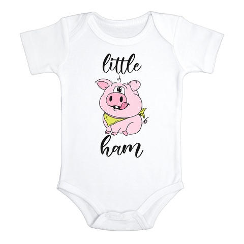 LITTLE HAM Funny Baby Bodysuit Cute Pig Onesie White - HappyAddition