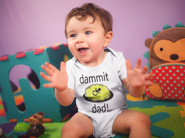 DAMMIT DAD! Funny baby onesies bodysuit (white: short or long sleeve) - HappyAddition