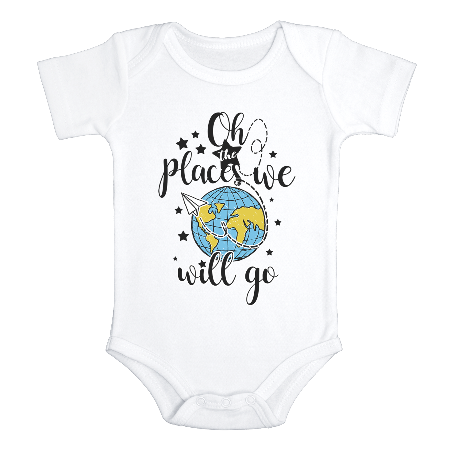 OH THE PLACES WE WILL GO Paper Airplane Funny baby onesies bodysuit (white: short or long sleeve) - HappyAddition