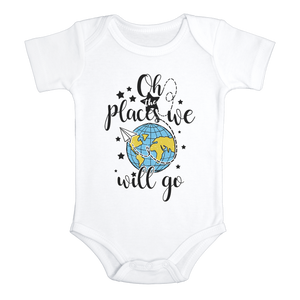 OH THE PLACES WE WILL GO Paper Airplane Funny baby onesies bodysuit (white: short or long sleeve) - HappyAddition