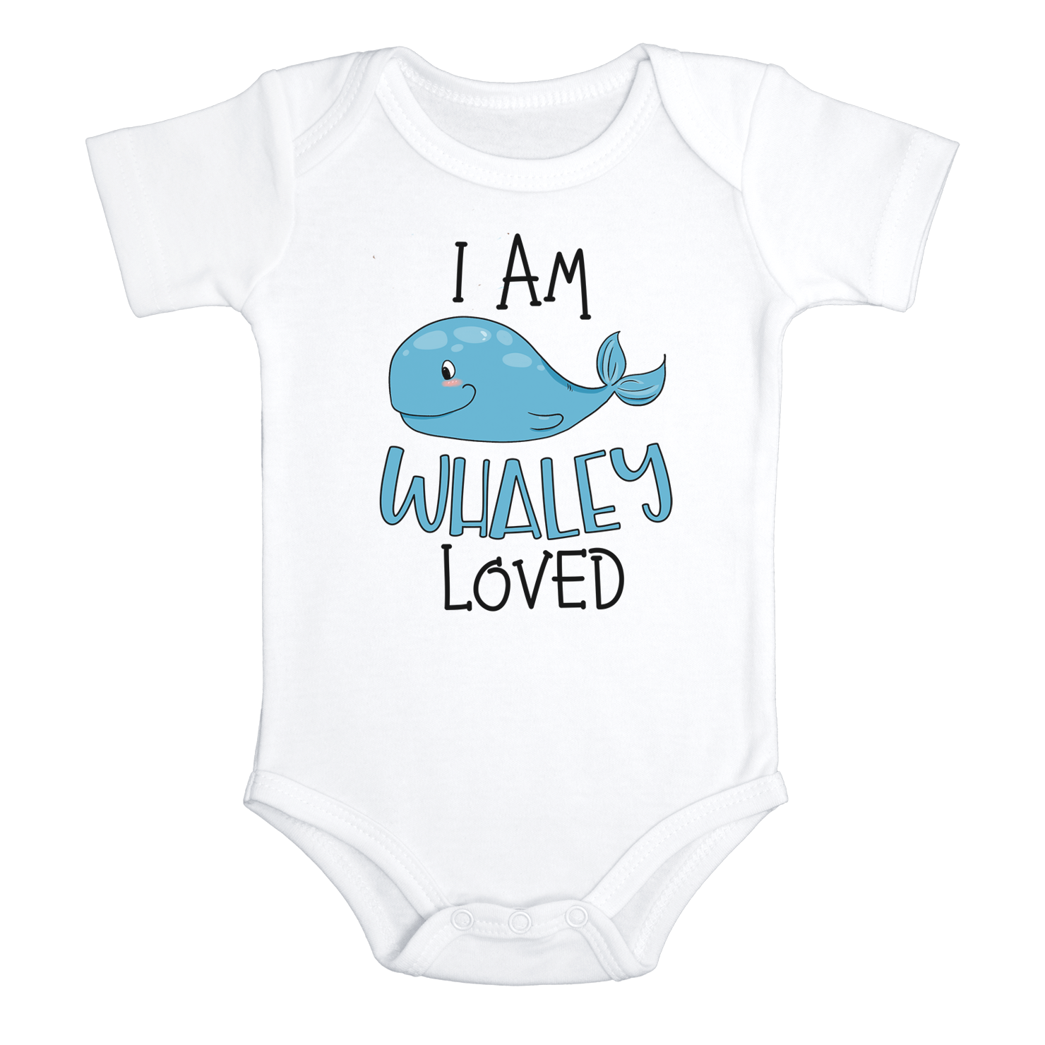 I AM WHALEY LOVED Funny Baby Bodysuit Cute Whale Onesie White - HappyAddition