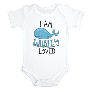 I AM WHALEY LOVED Funny Baby Bodysuit Cute Whale Onesie White - HappyAddition