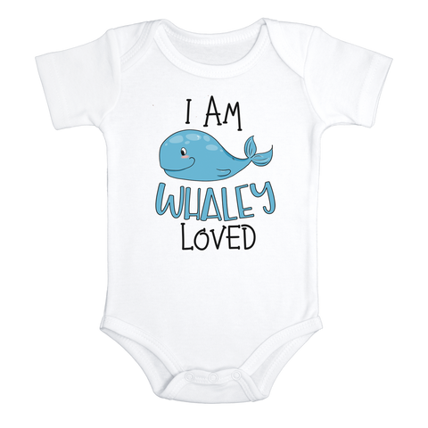 I AM WHALEY LOVED Funny Baby Bodysuit Cute Whale Onesie White - HappyAddition