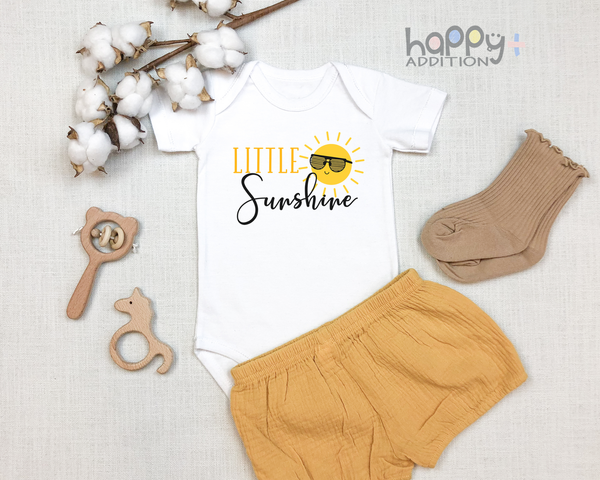 LITTLE SUNSHINE Funny baby sun onesies bodysuit (white: short or long sleeve) - HappyAddition