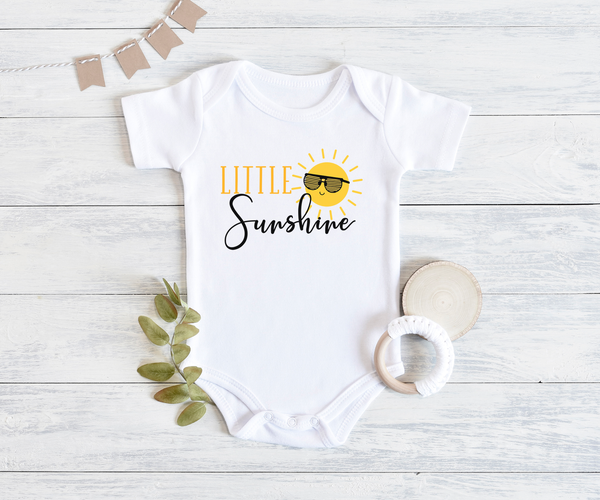 LITTLE SUNSHINE Funny baby sun onesies bodysuit (white: short or long sleeve) - HappyAddition