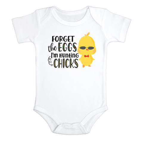 FORGET THE EGG I'M HUNTING CHICKS Funny baby onesies math bodysuit (white: short or long sleeve)