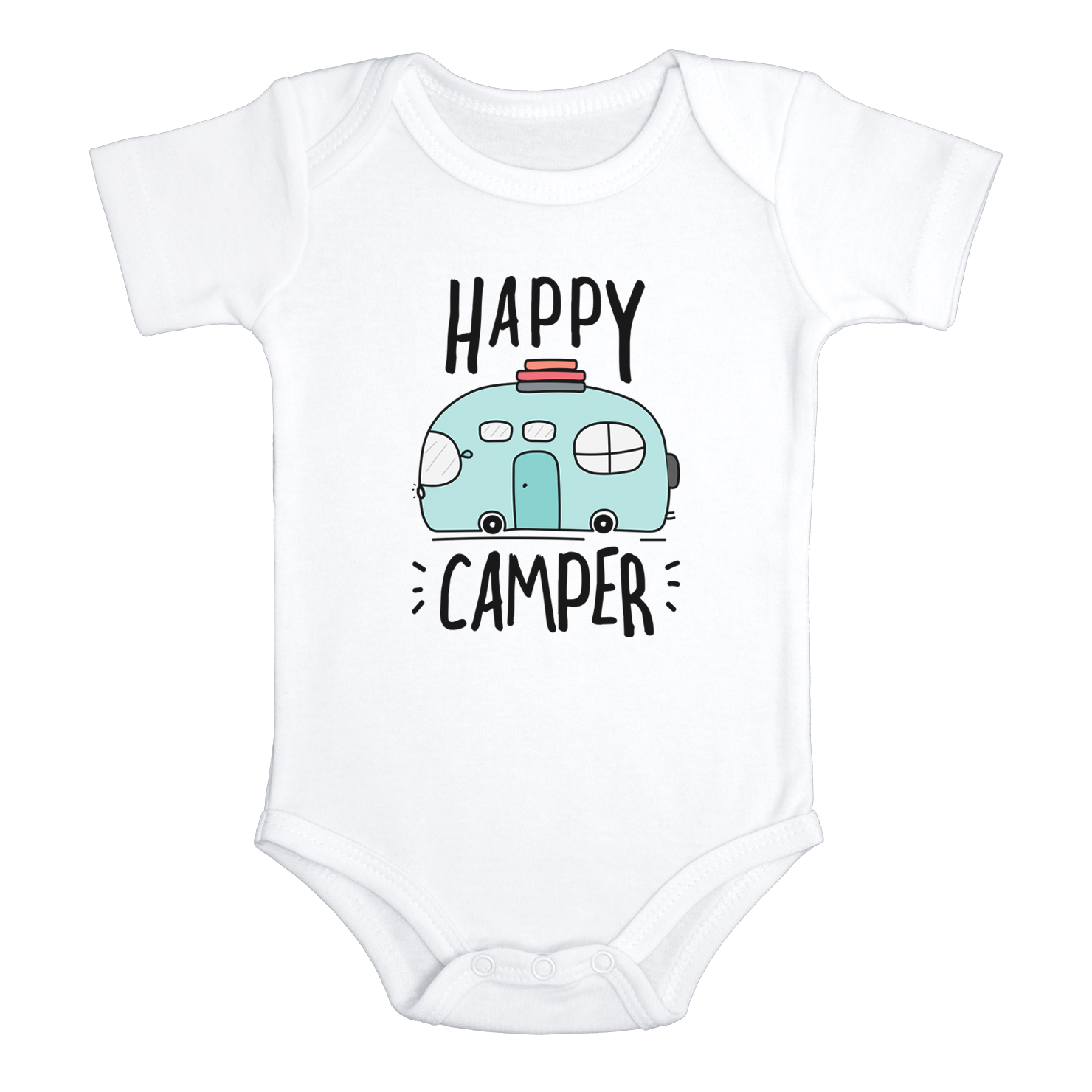 HAPPY CAMPER Funny baby onesies Hiking bodysuit (white: short or long sleeve)