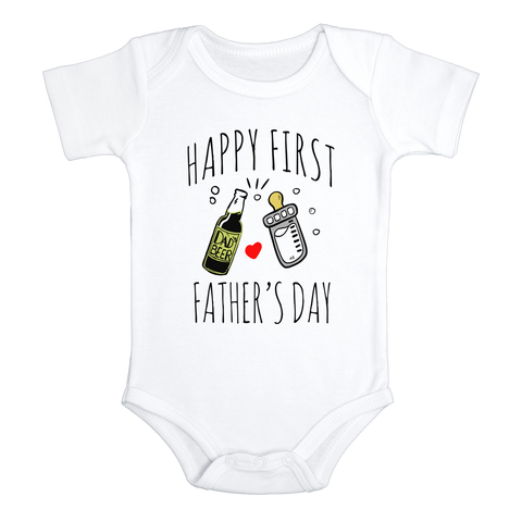 HAPPY FIRST FATHER'S DAY Funny baby onesies bodysuit (white: short or long sleeve) - HappyAddition
