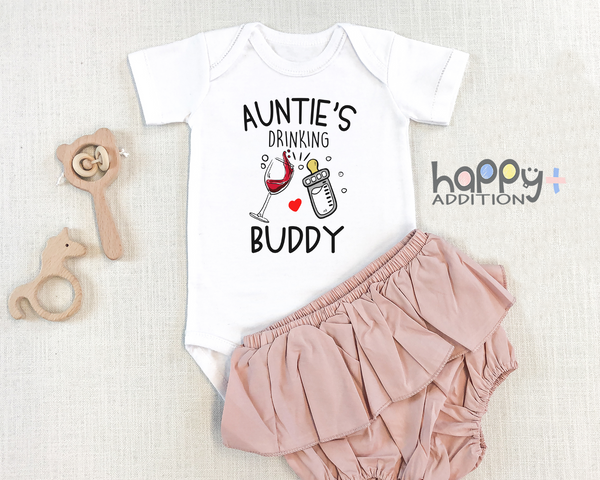 AUNTIE'S DRINKING BUDDY Funny baby Aunt onesies bodysuit (white: short or long sleeve)