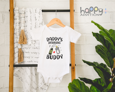 DADDY'S DRINKING BUDDY Funny baby onesies the office bodysuit (white: short or long sleeve)