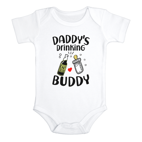 DADDY'S DRINKING BUDDY Funny baby onesies bodysuit (white: short or long sleeve) - HappyAddition