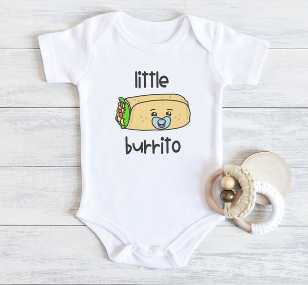 LITTLE BURRITO Funny Cinco de Mayo Mexican Funny baby onesies (white: short or long sleeve) - HappyAddition