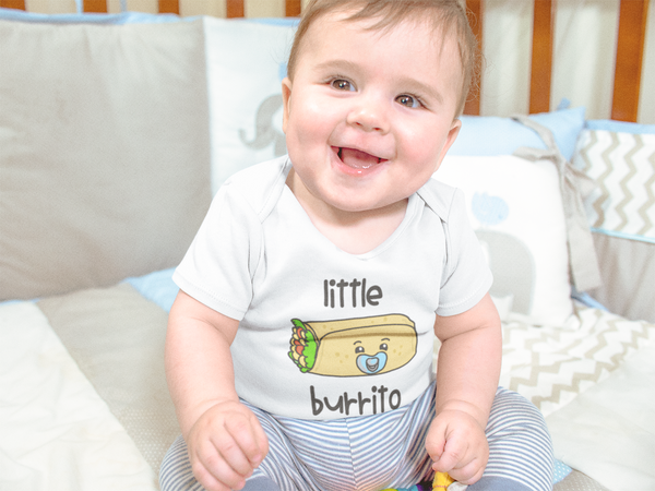 LITTLE BURRITO Funny Cinco de Mayo Mexican Funny baby onesies (white: short or long sleeve) - HappyAddition