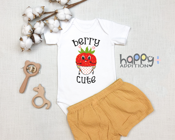BERRY CUTE Funny baby onesies Strawberry bodysuit (white: short or long sleeve)