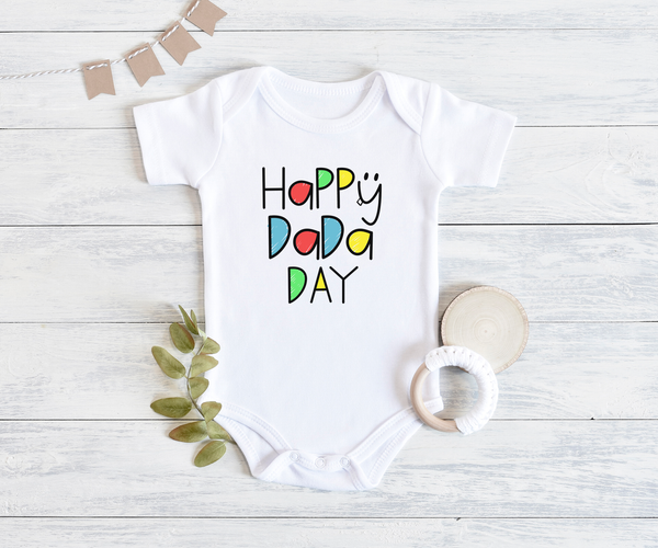 HAPPY DADA DAY Funny baby onesies father's day bodysuit (white: short or long sleeve) - HappyAddition