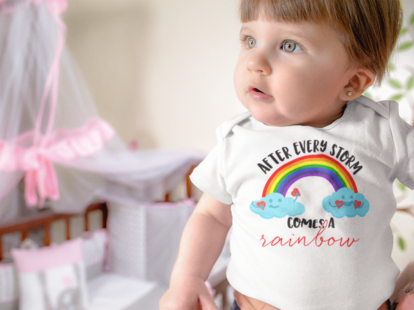 AFTER EVERY STORM COMES A RAINBOW miracle baby onesies bodysuit (white: short or long sleeve) - HappyAddition
