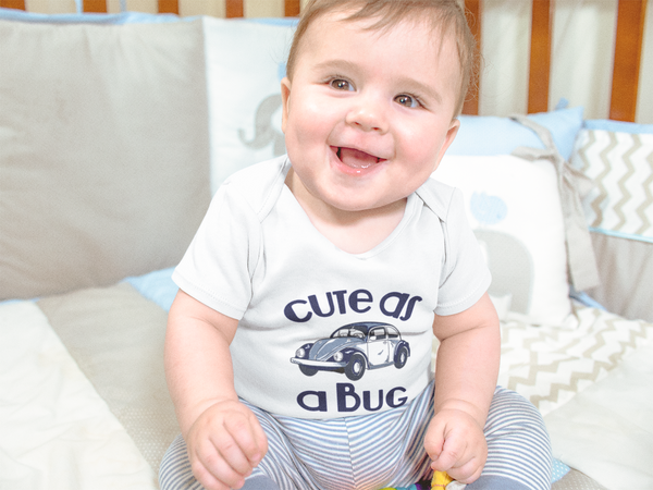 CUTE AS A BUG funny baby onesie beetle bodysuit (white: short or long sleeve) - HappyAddition