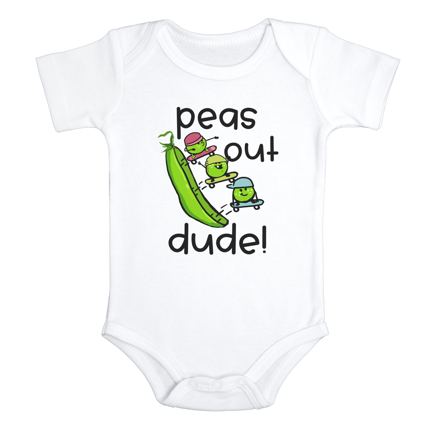 PEAS OUT DUDE funny baby onesies vegetables bodysuit (white: short or long sleeve) - HappyAddition