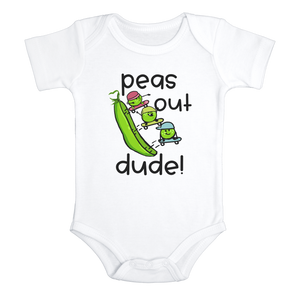 PEAS OUT DUDE funny baby onesies vegetables bodysuit (white: short or long sleeve) - HappyAddition