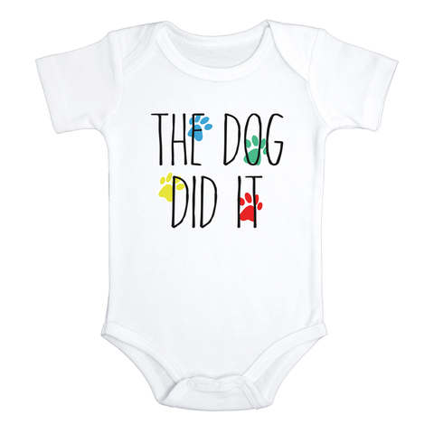 THE DOG DID IT Funny baby puppy onesies bodysuit (white: short or long sleeve) - HappyAddition