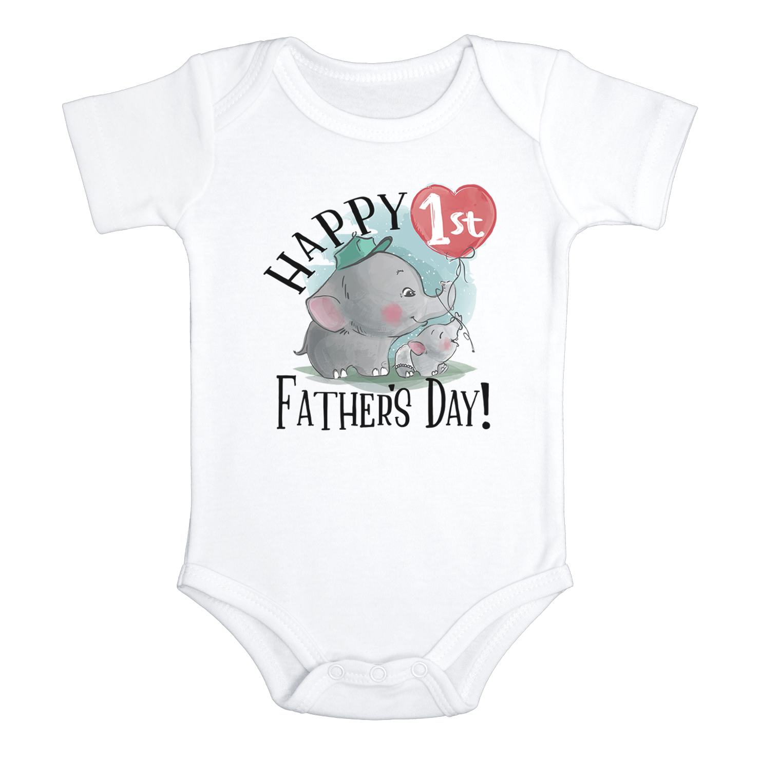 HAPPY FIRST FATHER'S DAY Funny baby elephant onesies bodysuit (white: short or long sleeve) - HappyAddition