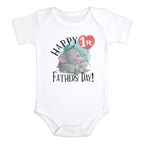 HAPPY FIRST FATHER'S DAY Funny baby elephant onesies bodysuit (white: short or long sleeve) - HappyAddition