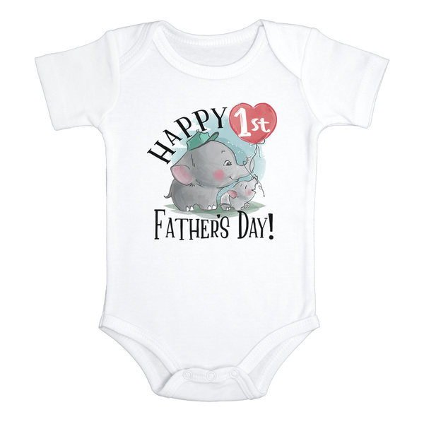 HAPPY FIRST FATHER'S DAY Funny baby elephant onesies bodysuit (white: short or long sleeve) - HappyAddition