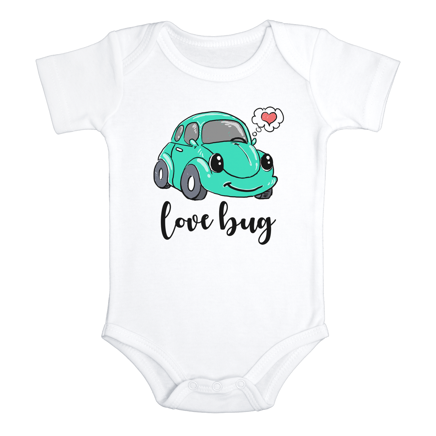 LOVE BUG funny baby onesies car bodysuit (white: short or long sleeve) - HappyAddition