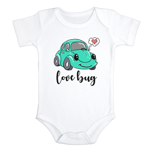 LOVE BUG funny baby onesies car bodysuit (white: short or long sleeve) - HappyAddition