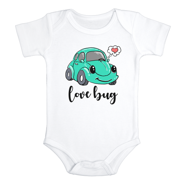 LOVE BUG funny baby onesies car bodysuit (white: short or long sleeve) - HappyAddition