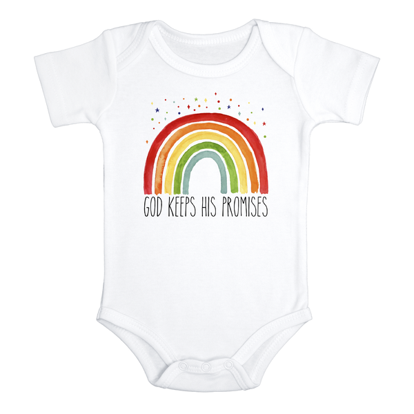 GOD KEEPS HIS PROMISES miracle baby onesies bodysuit (white: short or long sleeve)