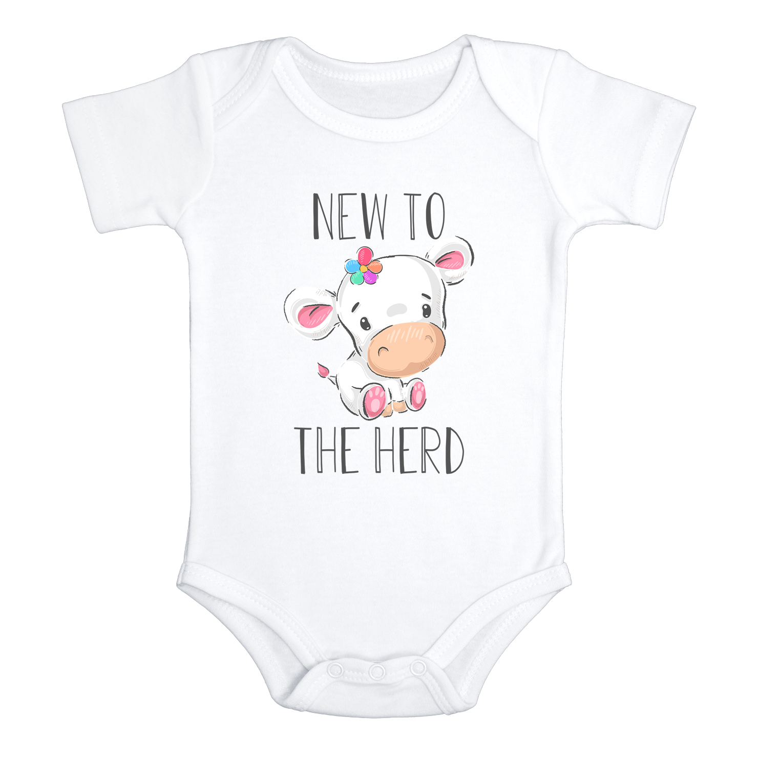 NEW TO THE HERD Funny baby onesies cute cow bodysuit (white: short or long sleeve) - HappyAddition