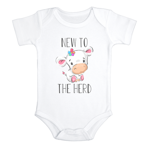 NEW TO THE HERD Funny baby onesies cute cow bodysuit (white: short or long sleeve) - HappyAddition