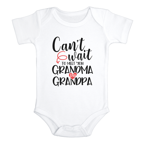 CAN'T WAIT TO MEET YOU GRANDMA AND GRANDPA baby onesies bodysuit (white: short or long sleeve) - HappyAddition