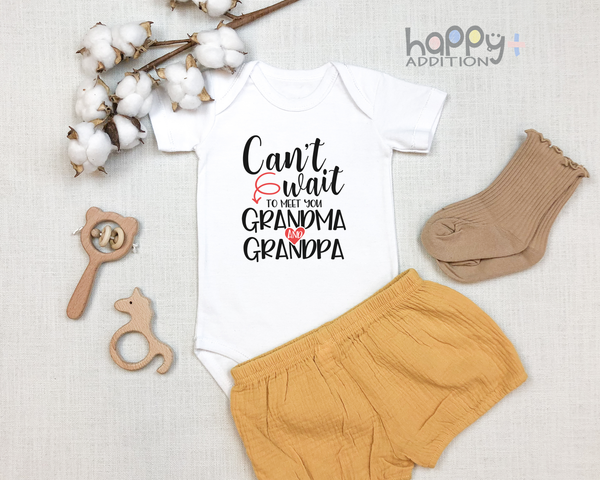 CAN'T WAIT TO MEET YOU GRANDMA AND GRANDPA baby onesies bodysuit (white: short or long sleeve) - HappyAddition