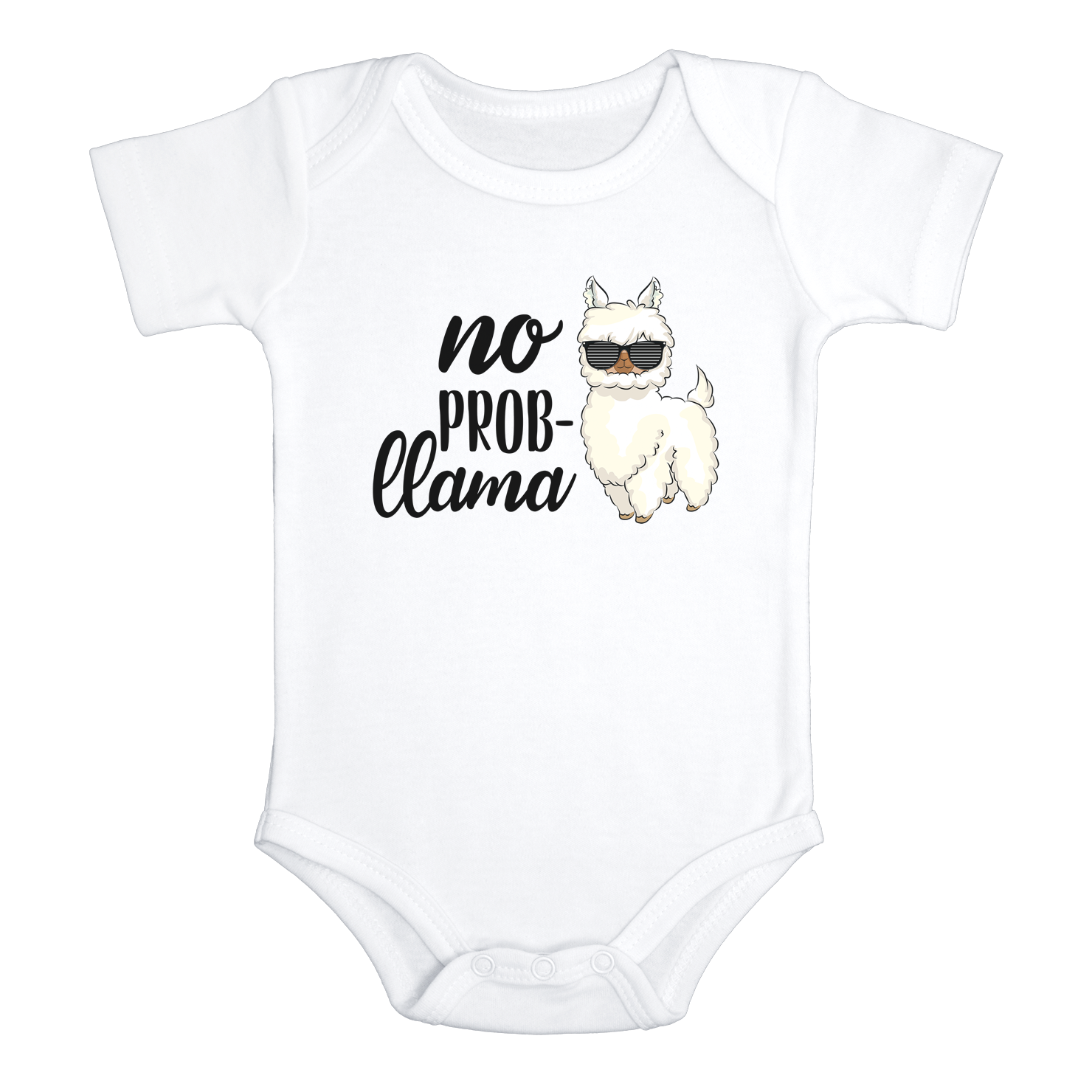 NO PROB-LLAMA Funny baby puppy onesies bodysuit (white: short or long sleeve) - HappyAddition