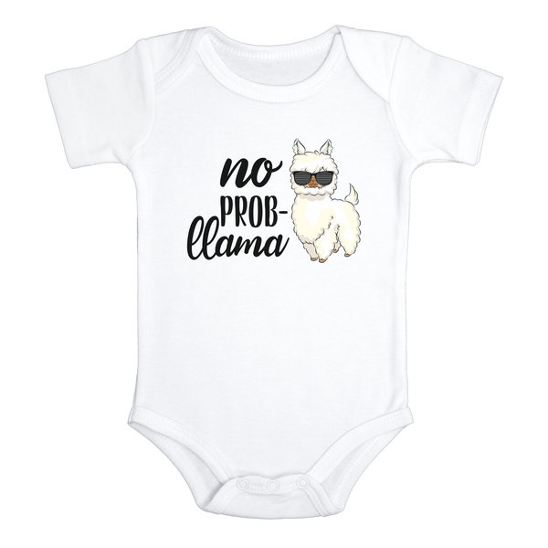 NO PROB-LLAMA Funny baby puppy onesies bodysuit (white: short or long sleeve) - HappyAddition