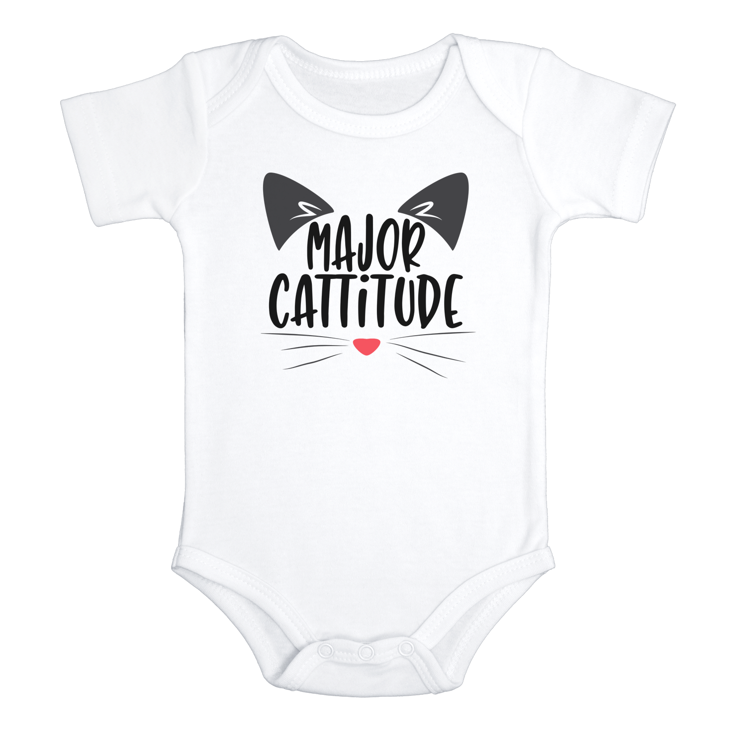 MAJOR CATTITUDE Funny cat baby onesies bodysuit (white: short or long sleeve) - HappyAddition