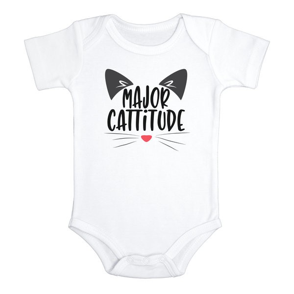 MAJOR CATTITUDE Funny cat baby onesies bodysuit (white: short or long sleeve) - HappyAddition