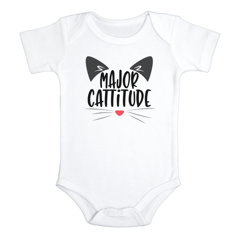 MAJOR CATTITUDE Funny cat baby onesies bodysuit (white: short or long sleeve) - HappyAddition